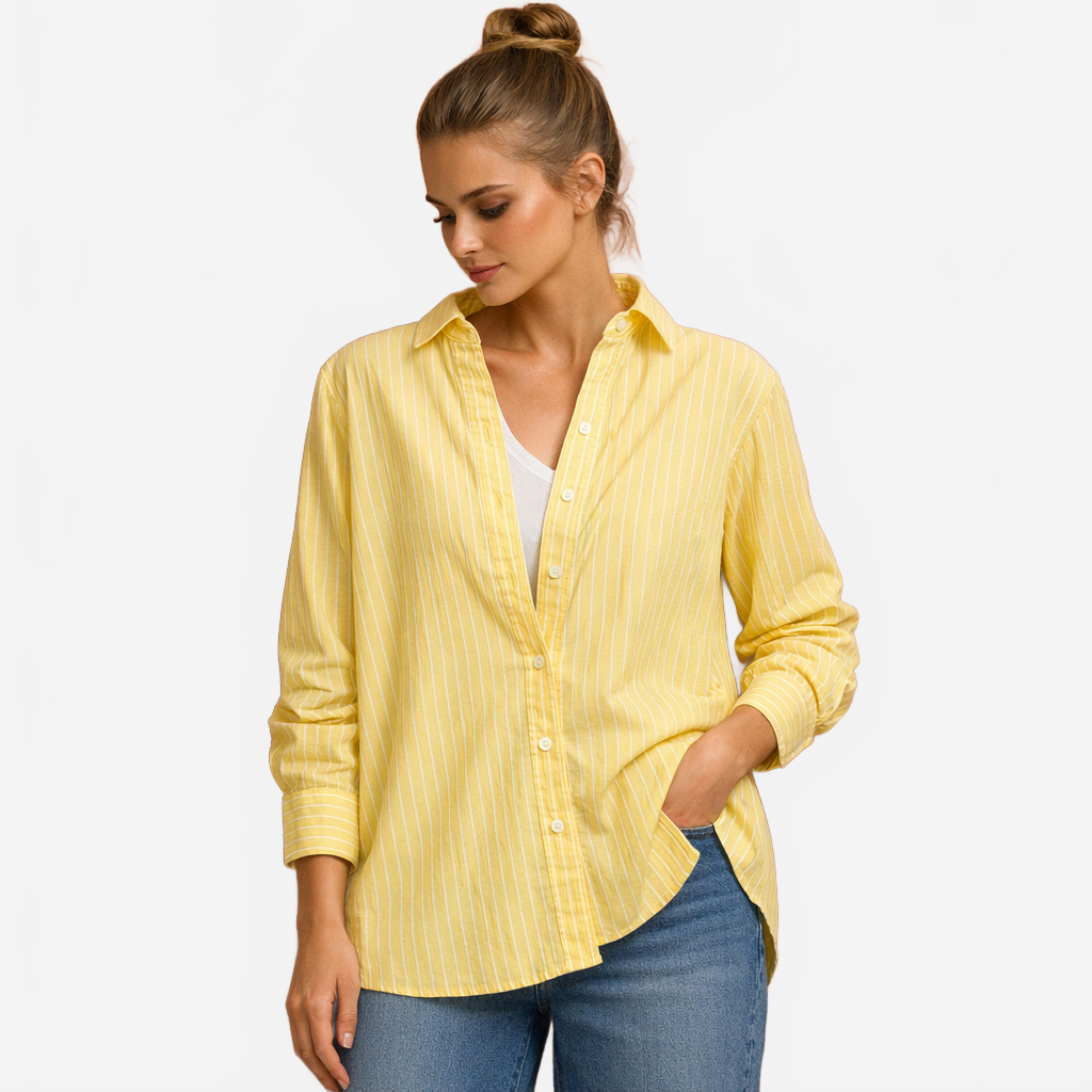 Elin | Women's Striped Blouse with Button Closure and Collar