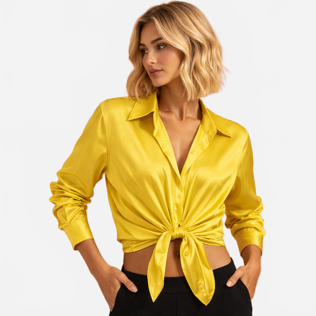 Femke | Women's Satin Blouse with Button Closure and Long Sleeves