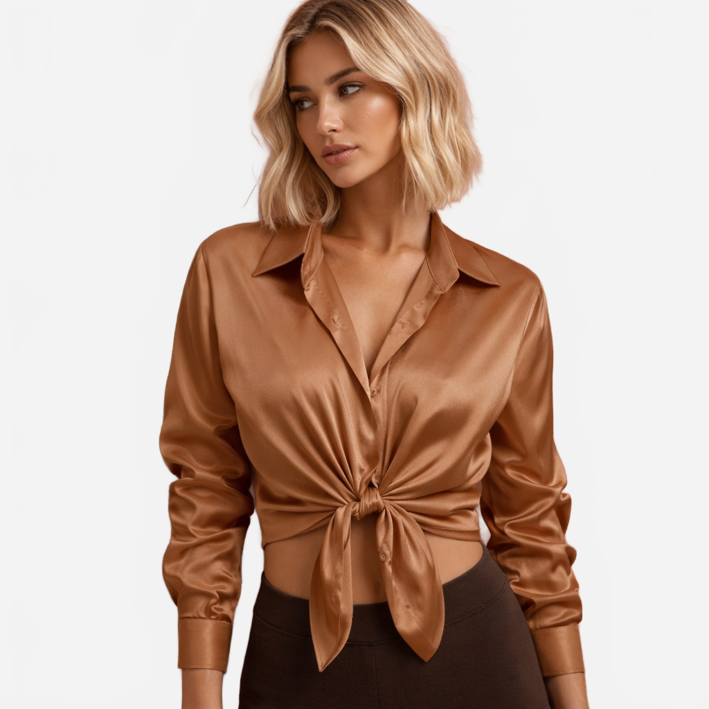 Femke | Women's Satin Blouse with Button Closure and Long Sleeves