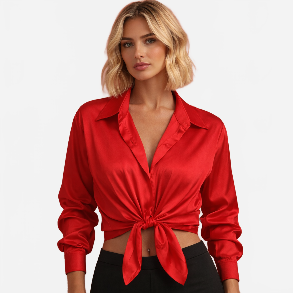 Femke | Women's Satin Blouse with Button Closure and Long Sleeves