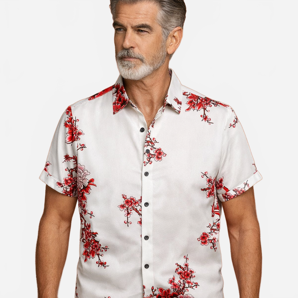 Jeroen | Men's Tropical Floral Print Short-Sleeve Shirt