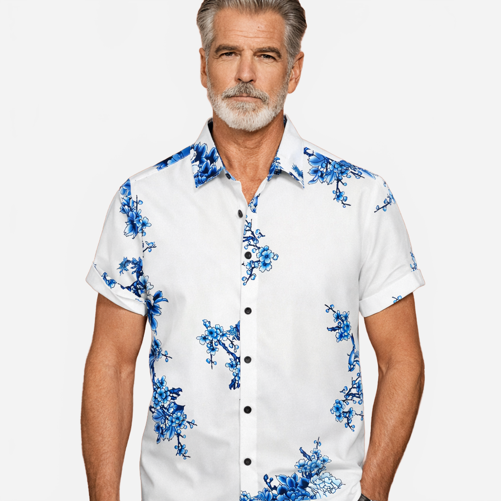 Jeroen | Men's Tropical Floral Print Short-Sleeve Shirt