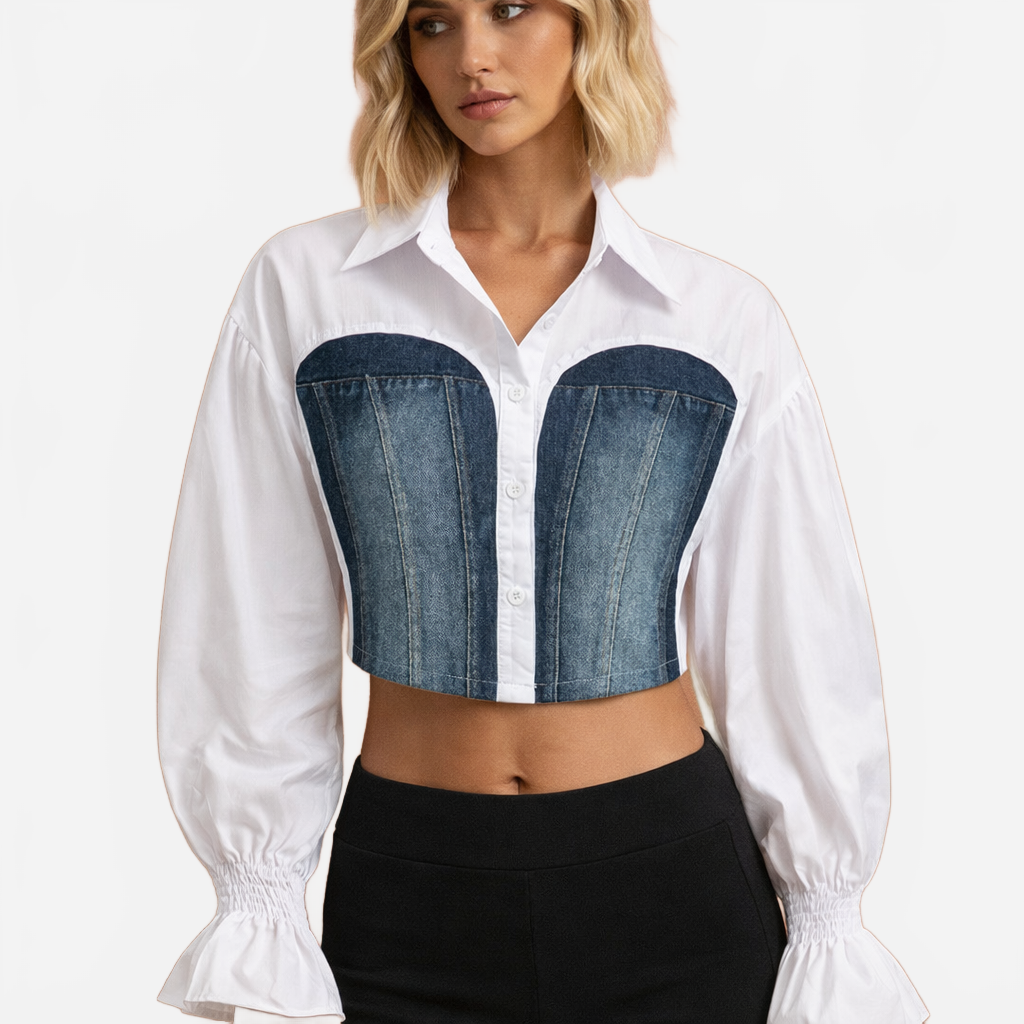 Karlijn | Women's Cropped Blouse with Denim Corset