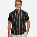 Jasper | Men's Striped Boho Summer Shirt with Stand-Up Collar