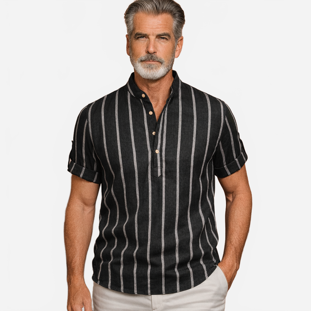 Jasper | Men's Striped Boho Summer Shirt with Stand-Up Collar