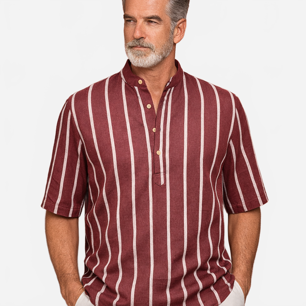 Jasper | Men's Striped Boho Summer Shirt with Stand-Up Collar