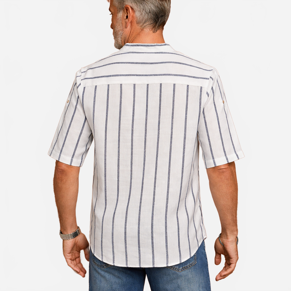 Jasper | Men's Striped Boho Summer Shirt with Stand-Up Collar