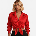 Femke | Women's Satin Blouse with Button Closure and Long Sleeves