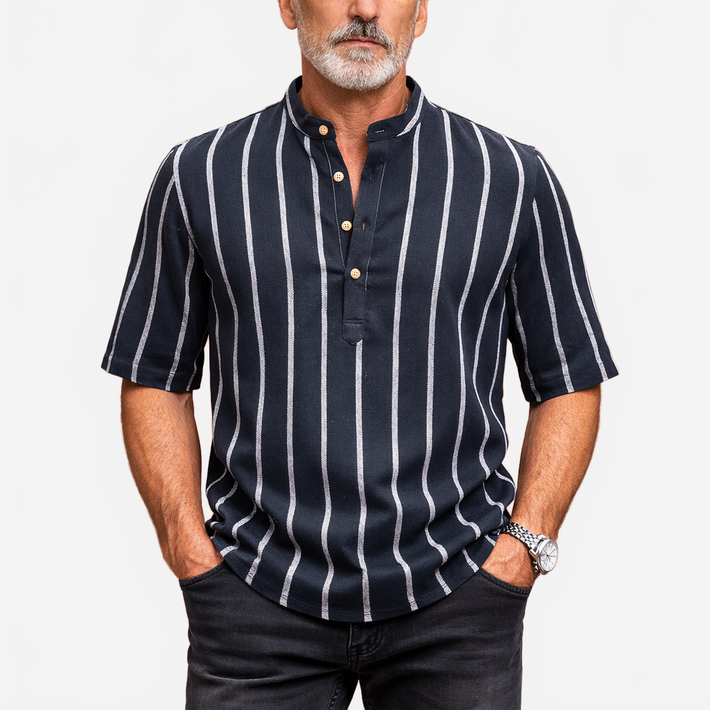 Jasper | Men's Striped Boho Summer Shirt with Stand-Up Collar