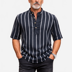 Jasper | Men's Striped Boho Summer Shirt with Stand-Up Collar
