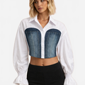 Karlijn | Women's Cropped Blouse with Denim Corset
