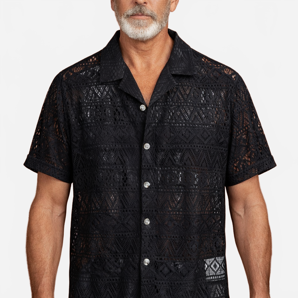 Lennart | Men's Crocheted Summer Shirt with Lapel Collar